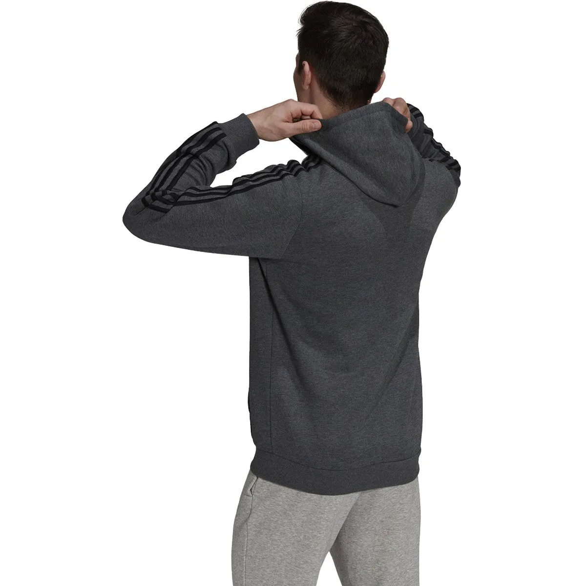 adidas Men’s Standard Essential Fleece 3-Stripe Full-Zip Hoodie HB0042 GREY