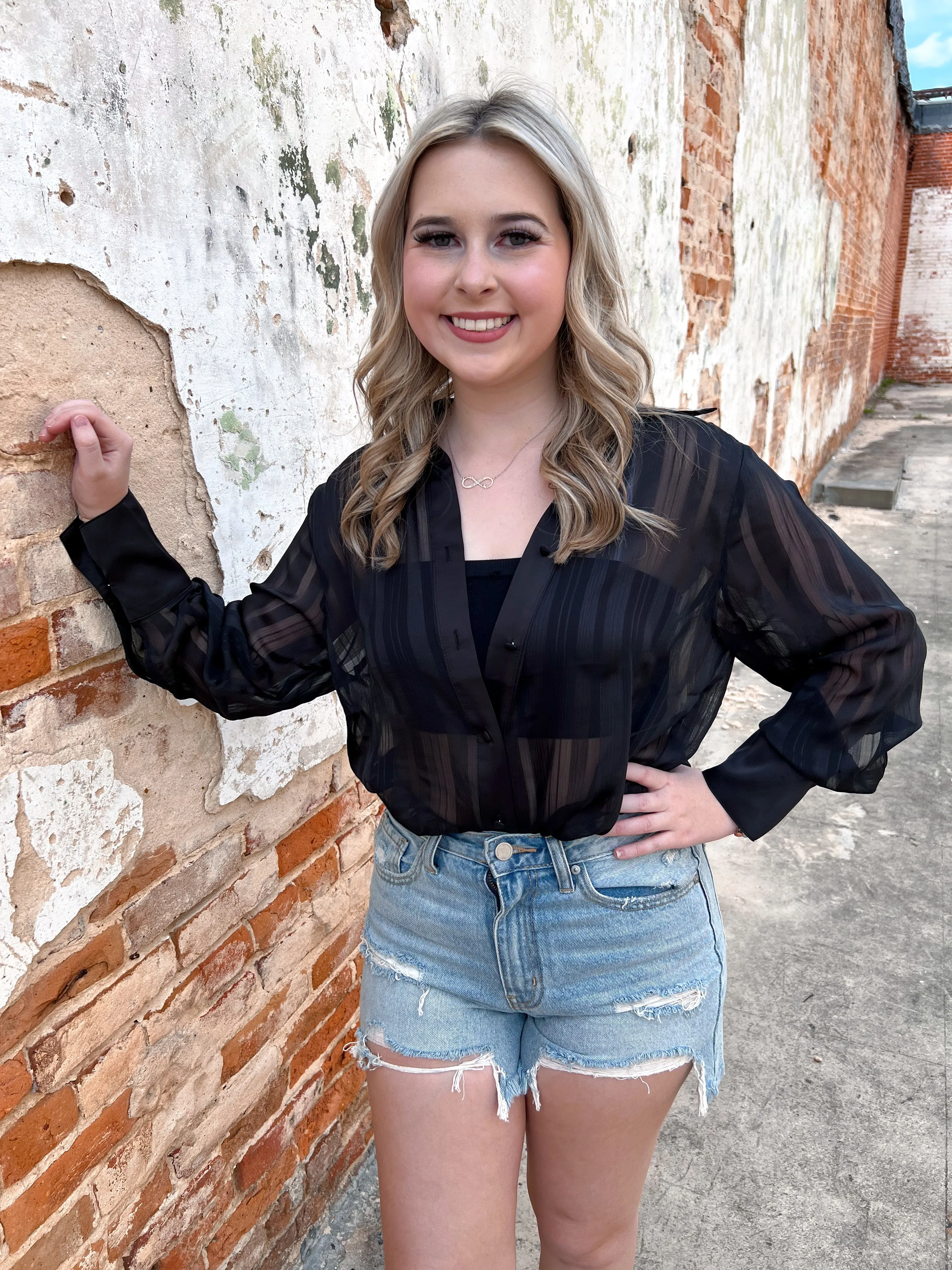 Aiyana Sheer Button Down Tunic Top