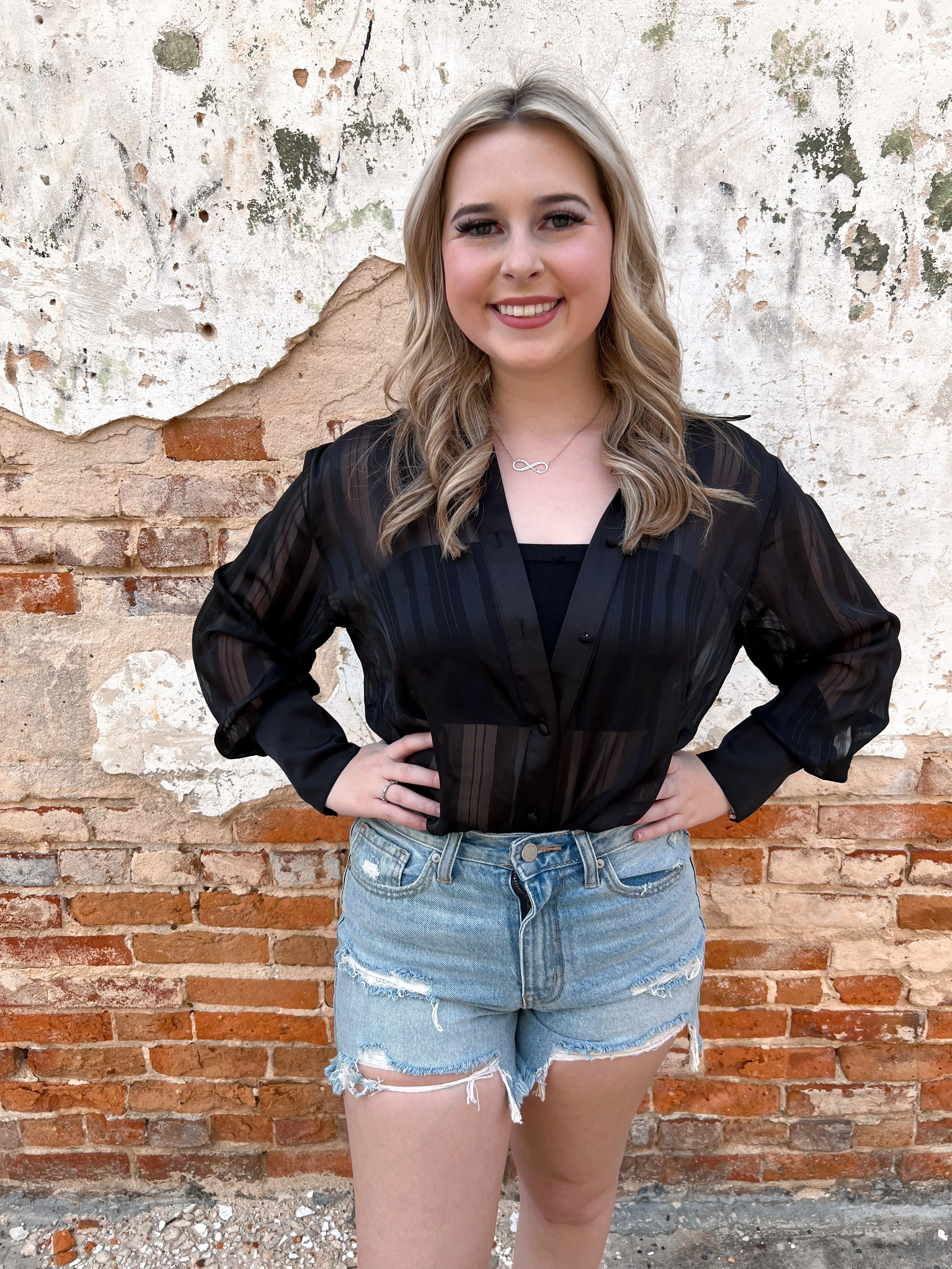 Aiyana Sheer Button Down Tunic Top