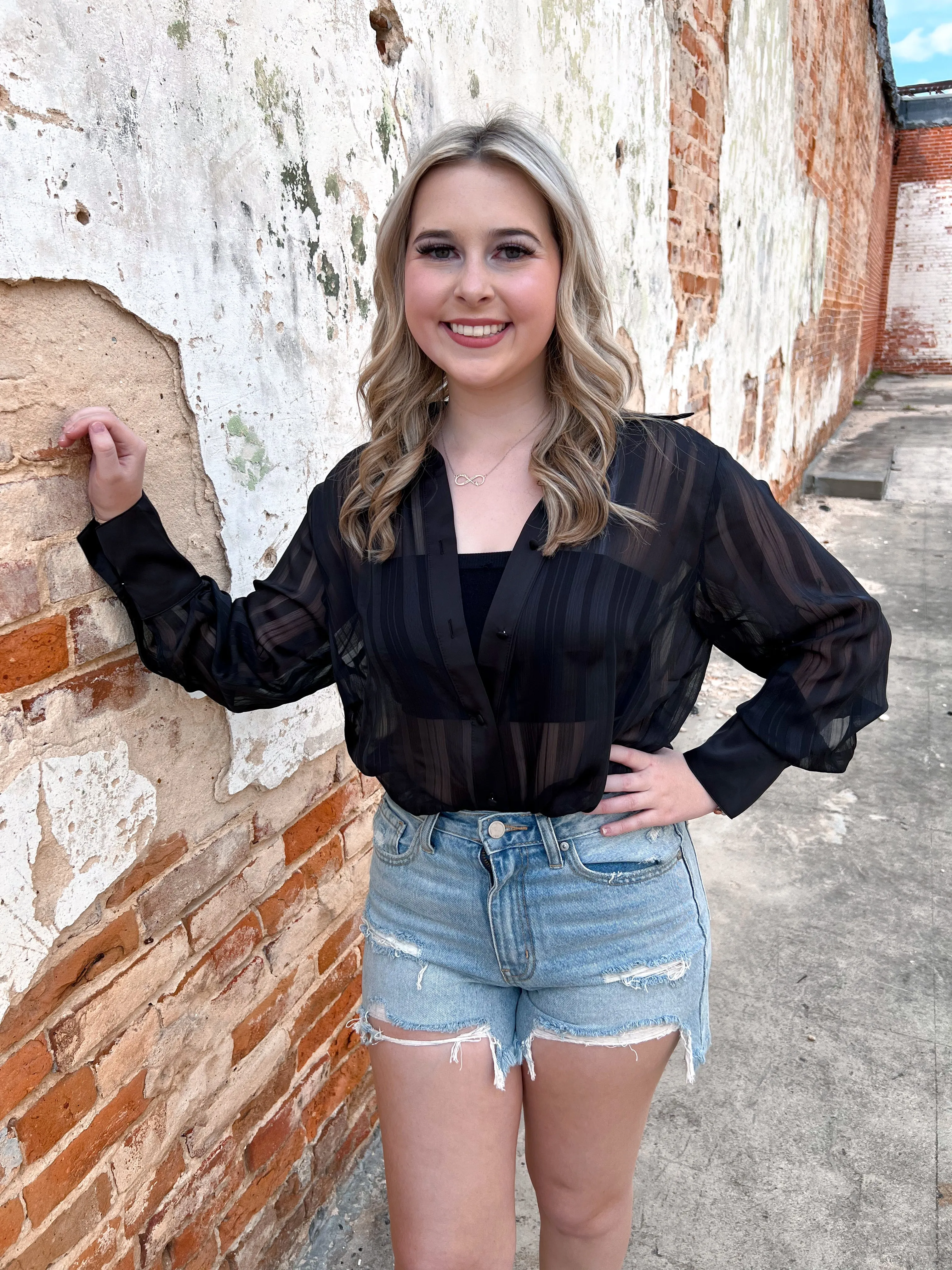Aiyana Sheer Button Down Tunic Top