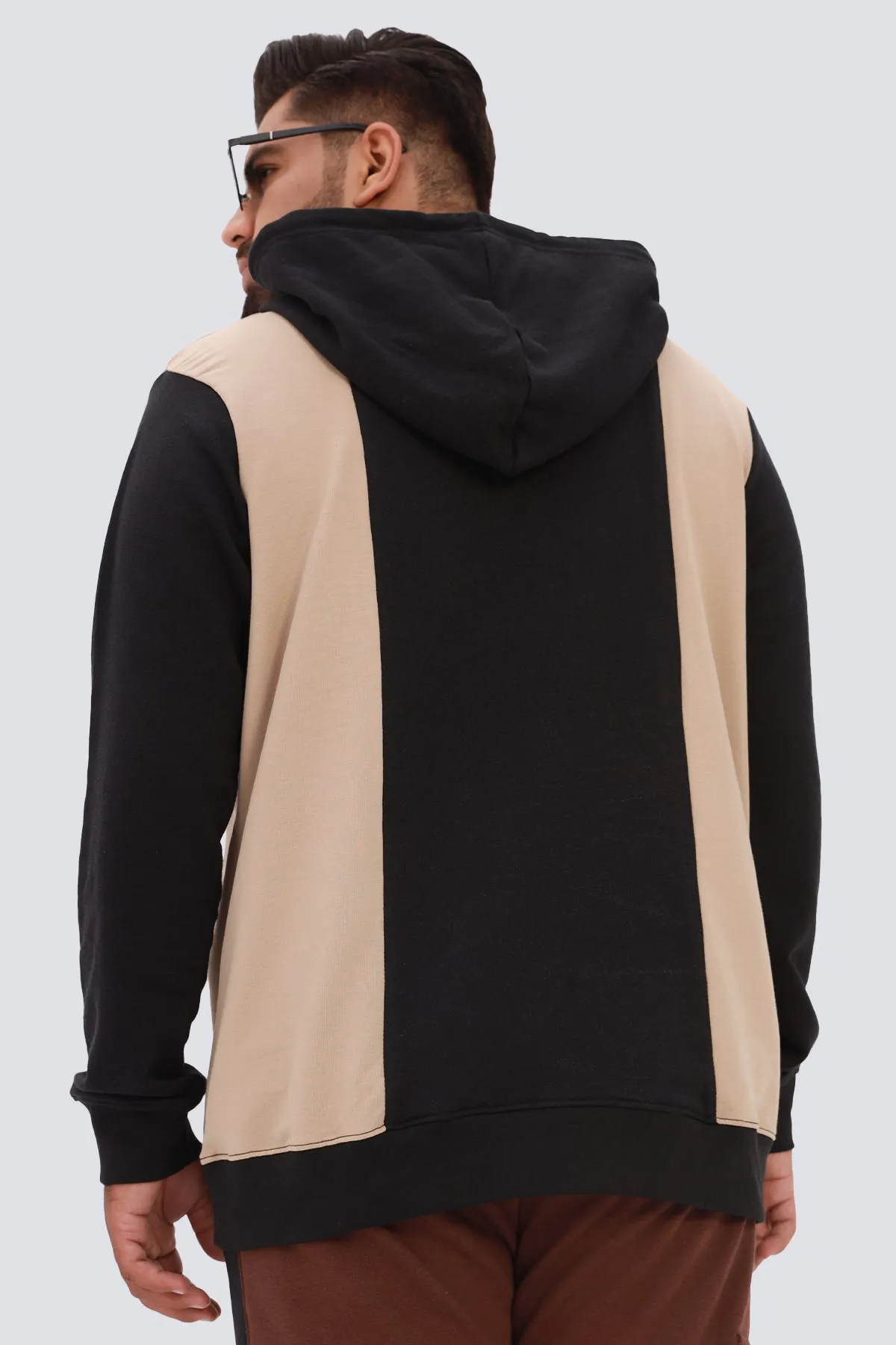 Black & Taupe Graphic Hoodie (Plus Size) - W22 -  MH0051P