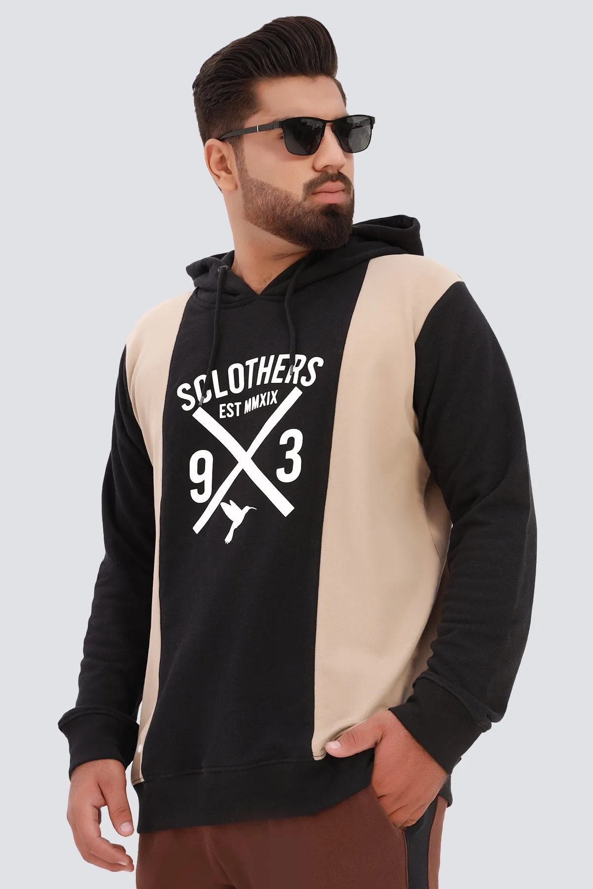 Black & Taupe Graphic Hoodie (Plus Size) - W22 -  MH0051P