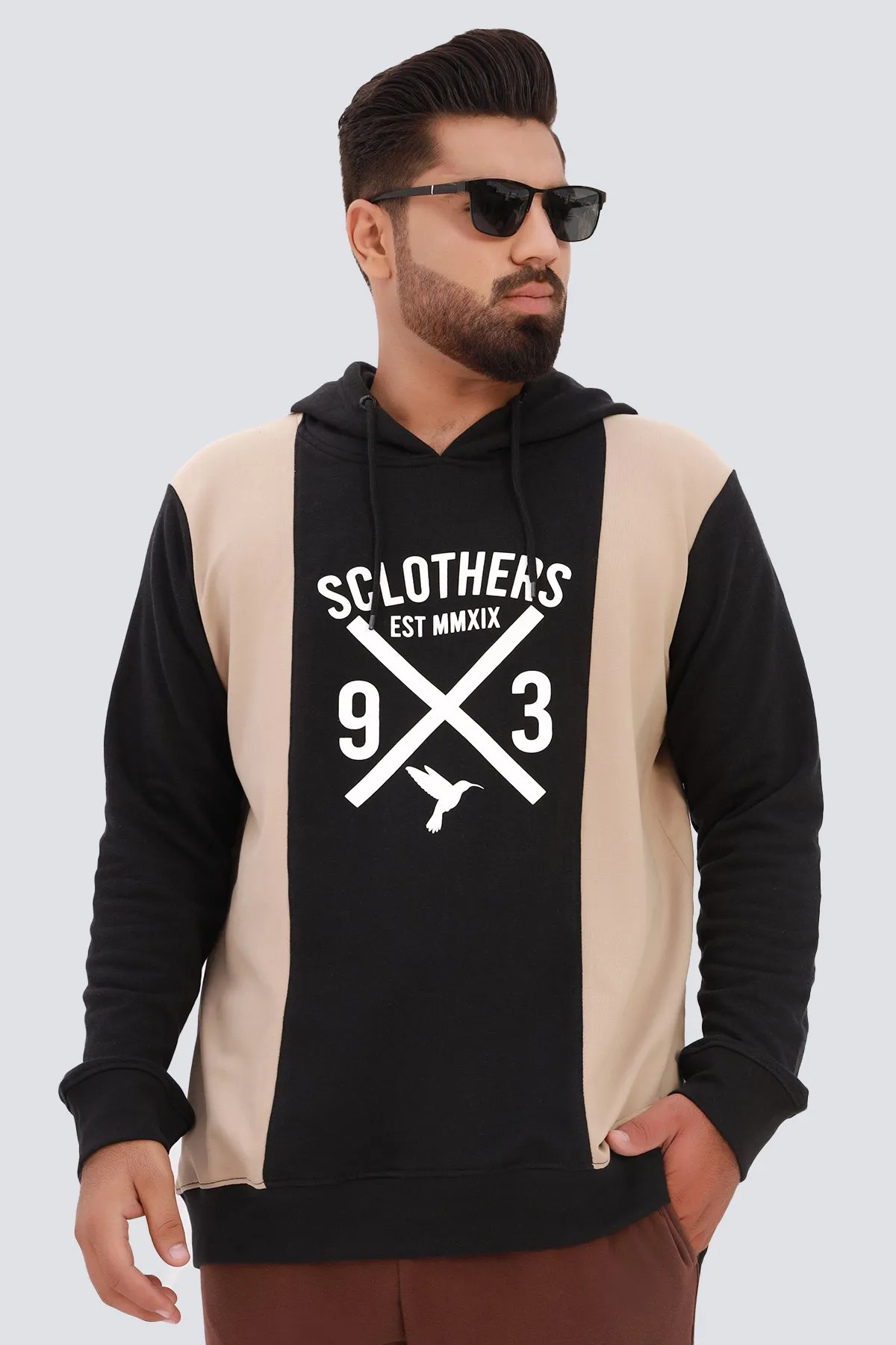 Black & Taupe Graphic Hoodie (Plus Size) - W22 -  MH0051P