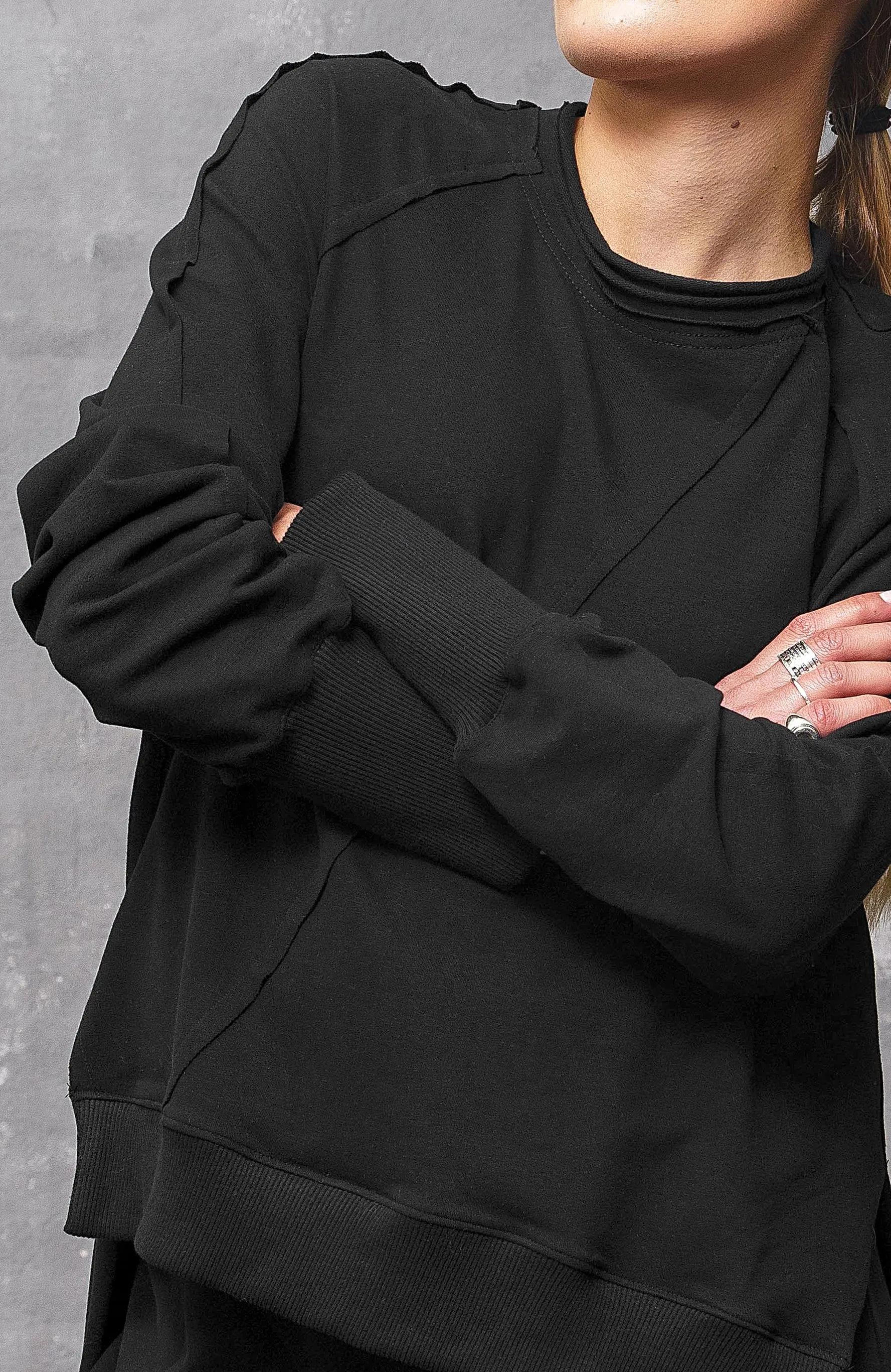 Black Asymmetrical Sweatshirt Women's