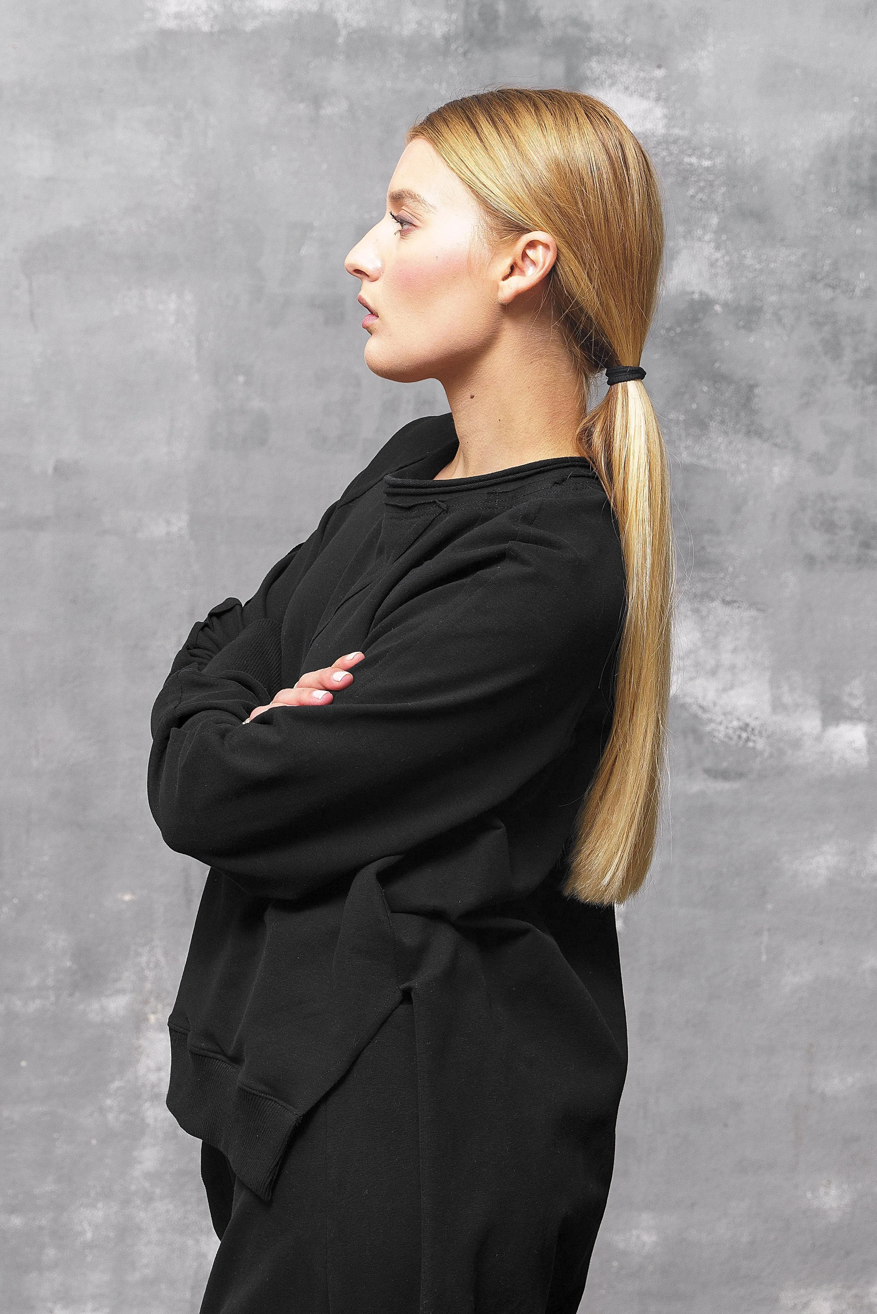 Black Asymmetrical Sweatshirt Women's