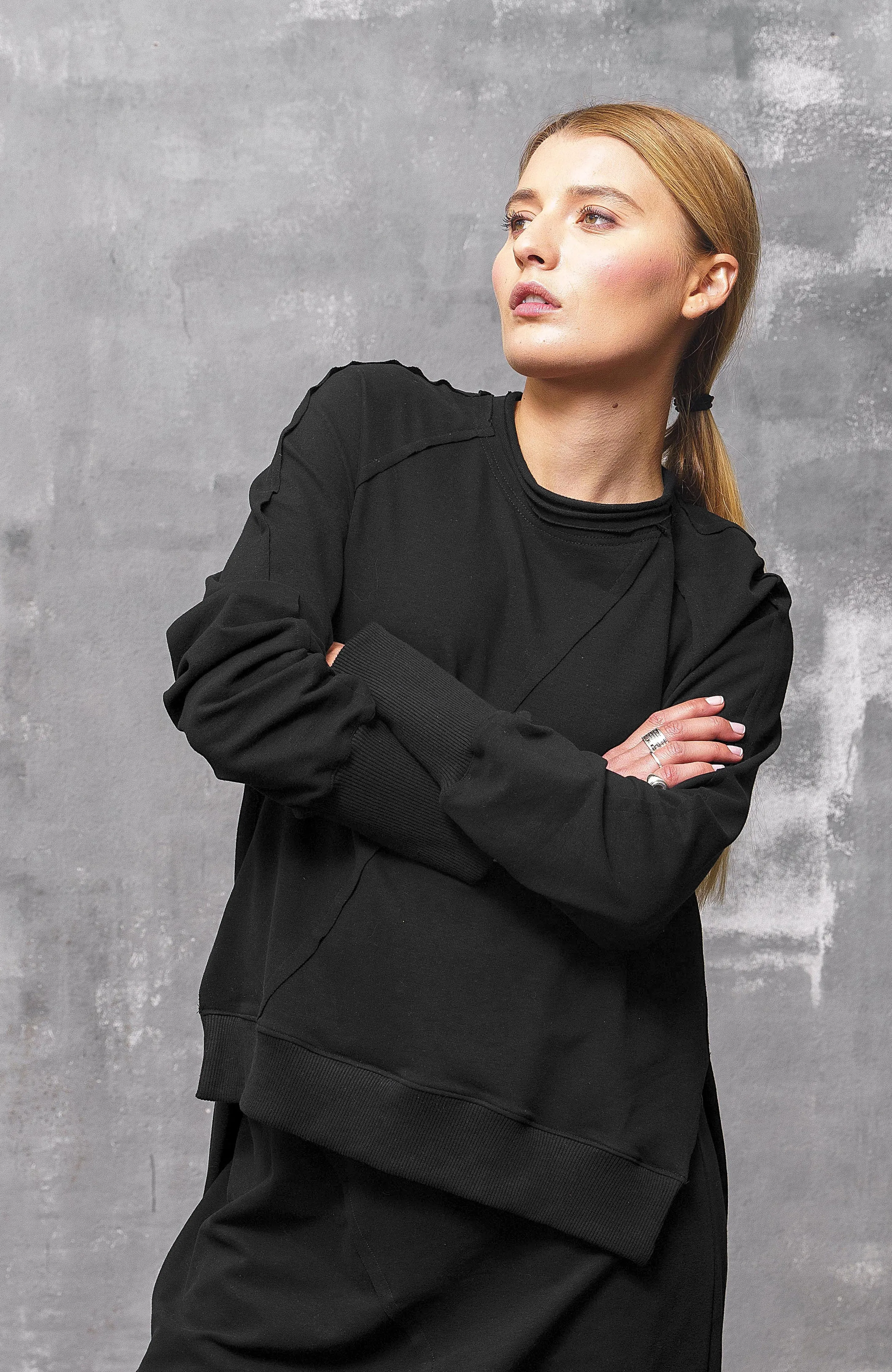 Black Asymmetrical Sweatshirt Women's