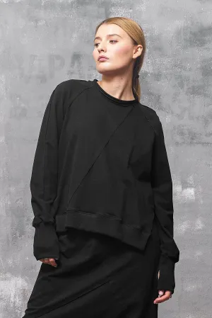 Black Asymmetrical Sweatshirt Women's