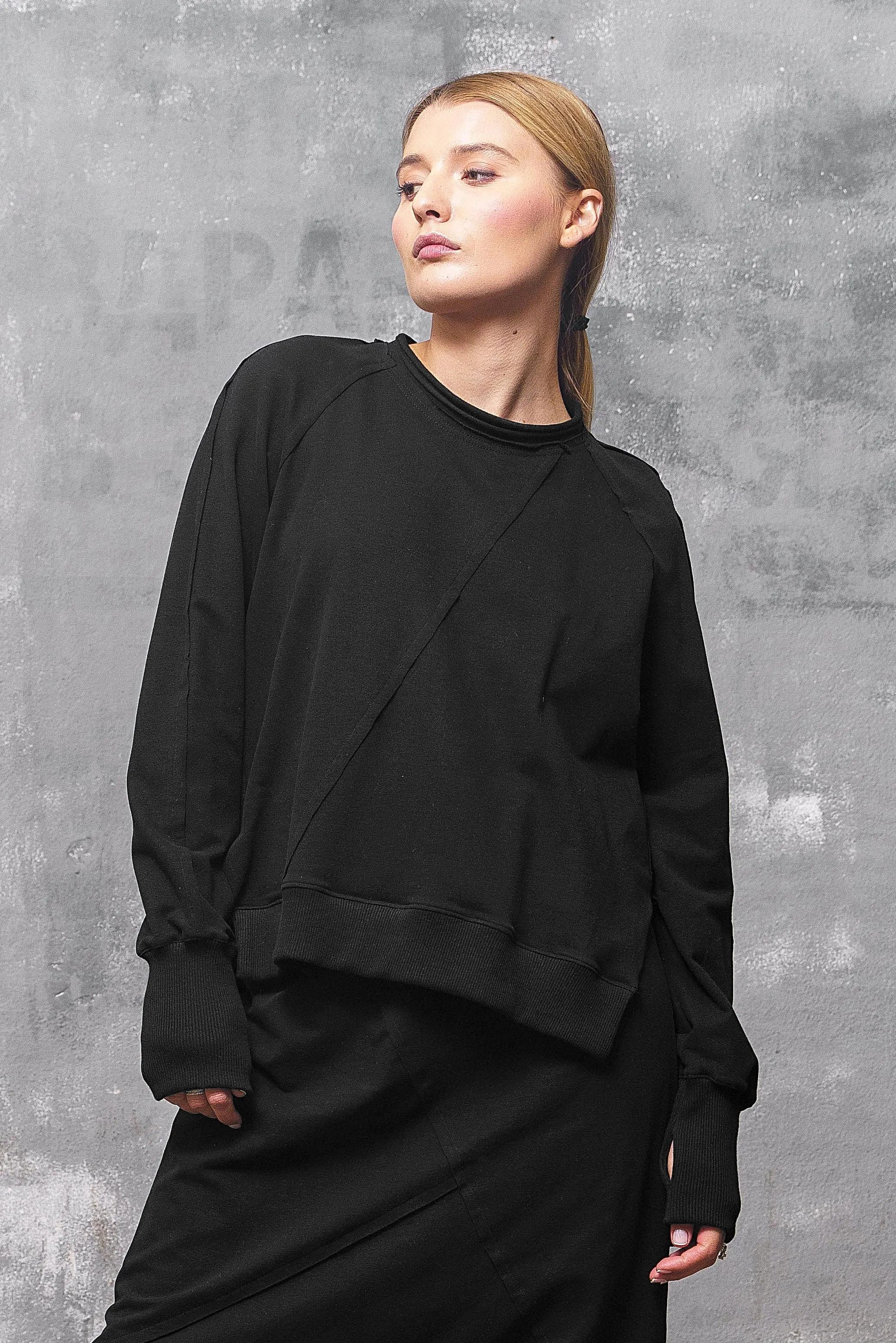 Black Asymmetrical Sweatshirt Women's