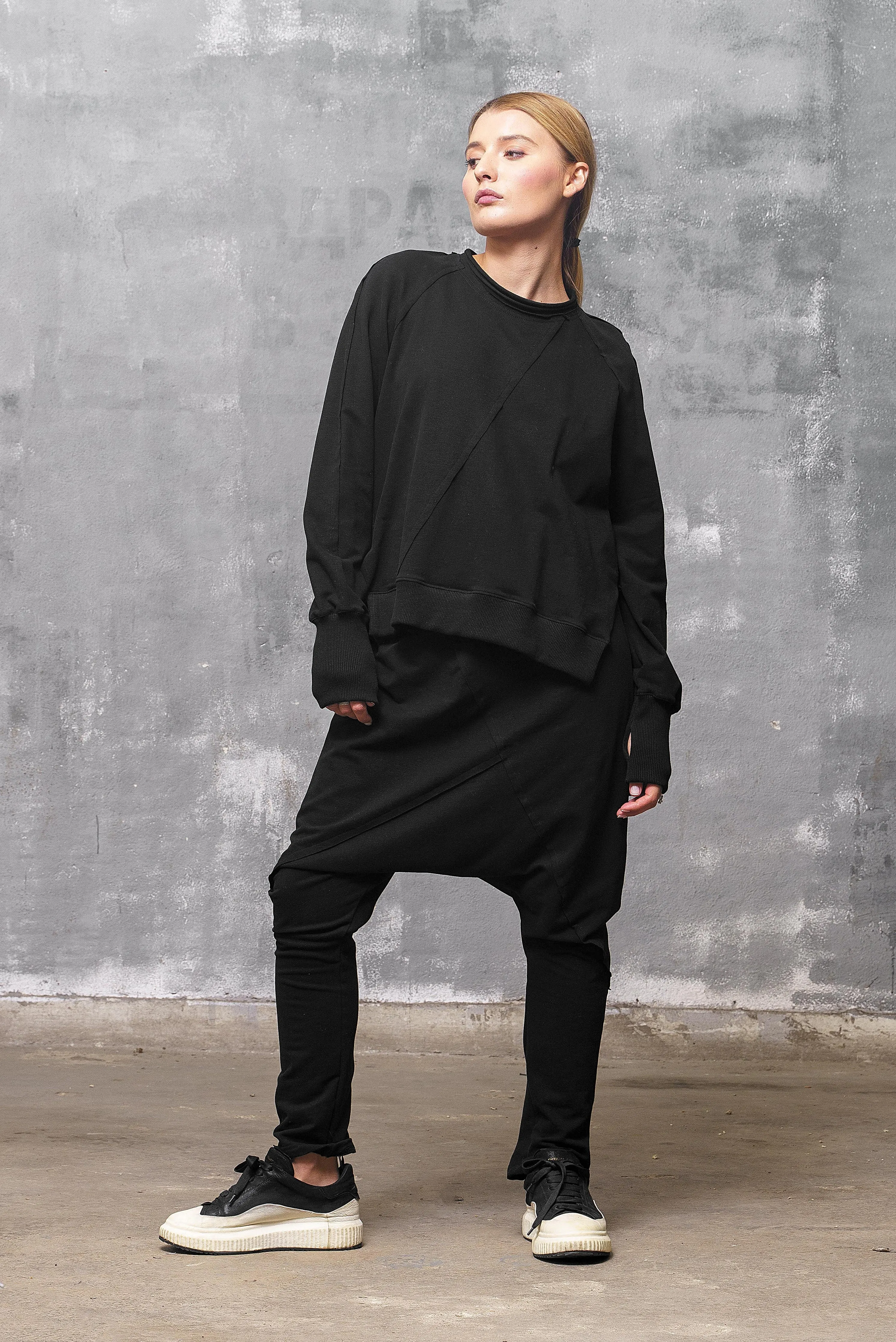 Black Asymmetrical Sweatshirt Women's