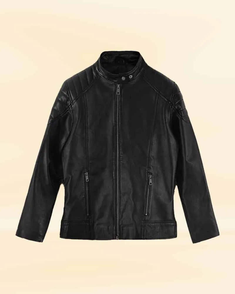 Black Zombie Land Leather Jacket Worn By Emma Stone | Emma Stone Black Zombie Land Leather Jacket