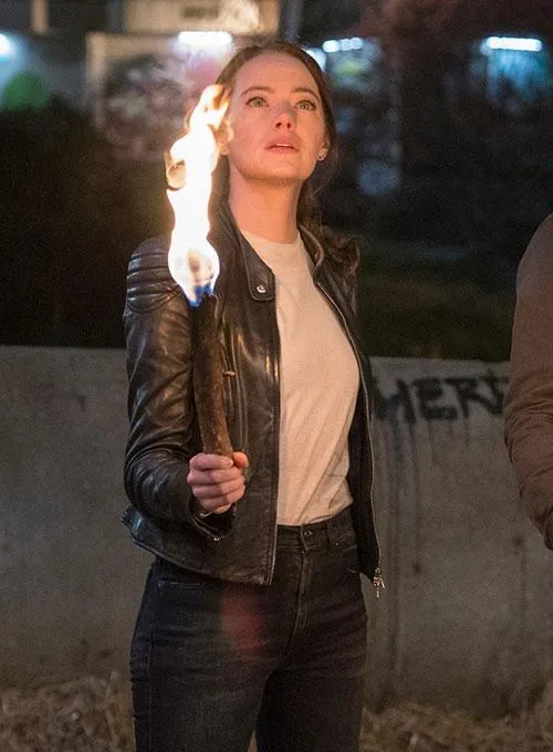 Black Zombie Land Leather Jacket Worn By Emma Stone | Emma Stone Black Zombie Land Leather Jacket