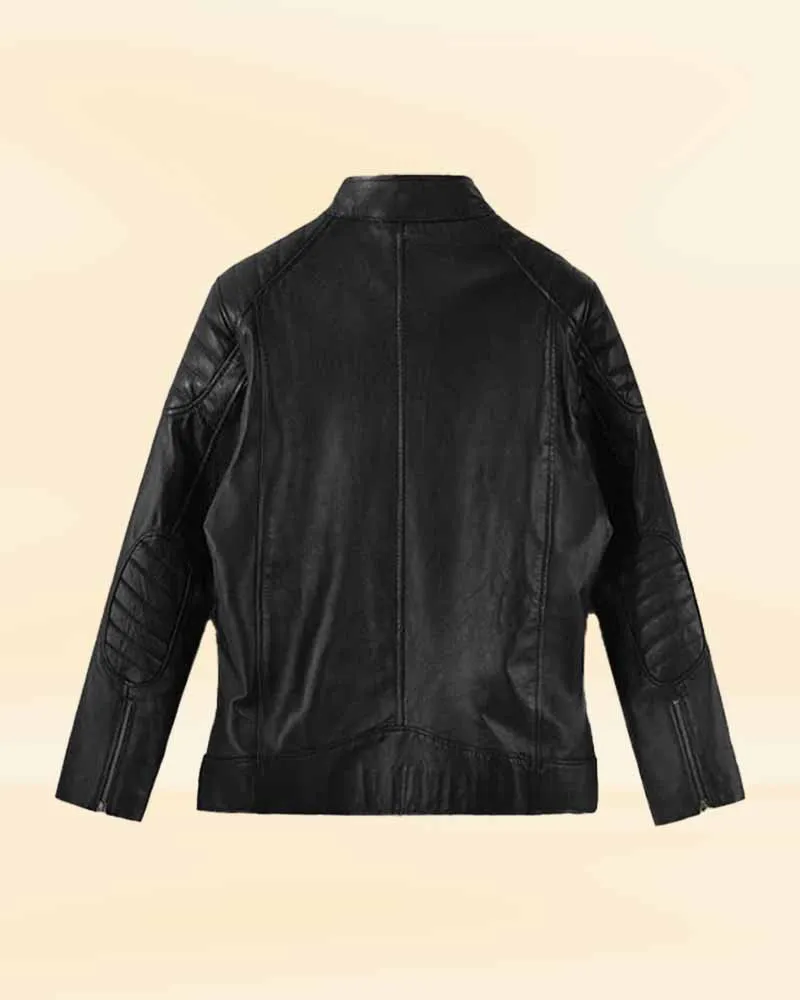 Black Zombie Land Leather Jacket Worn By Emma Stone | Emma Stone Black Zombie Land Leather Jacket