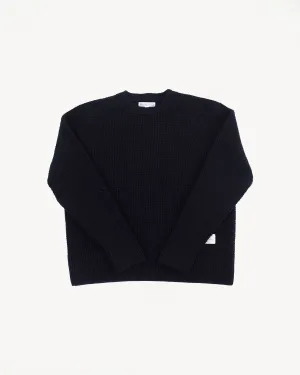 BLADE02.99 - Merino Wool Cashmere Blend Waffle Pullover Relaxed Fit - Deep Black