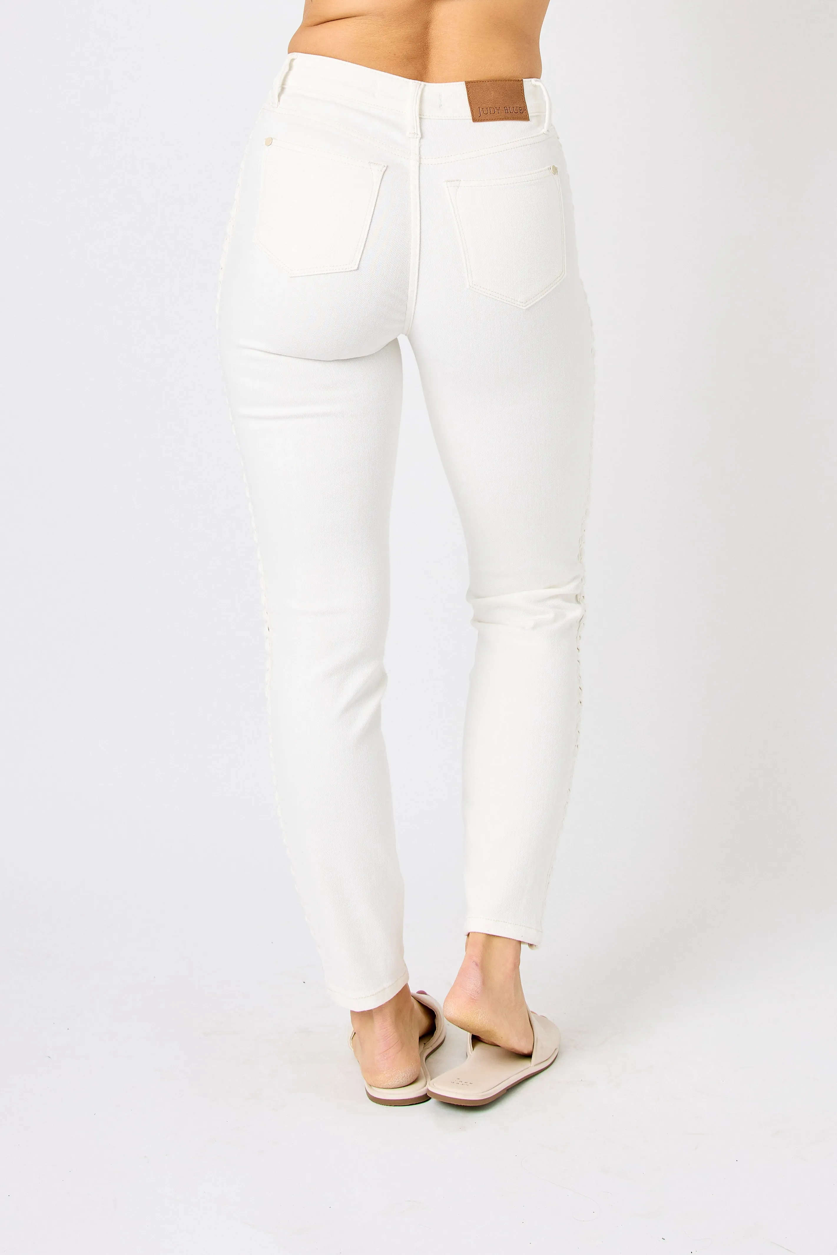 Braided Side Relaxed White Jean