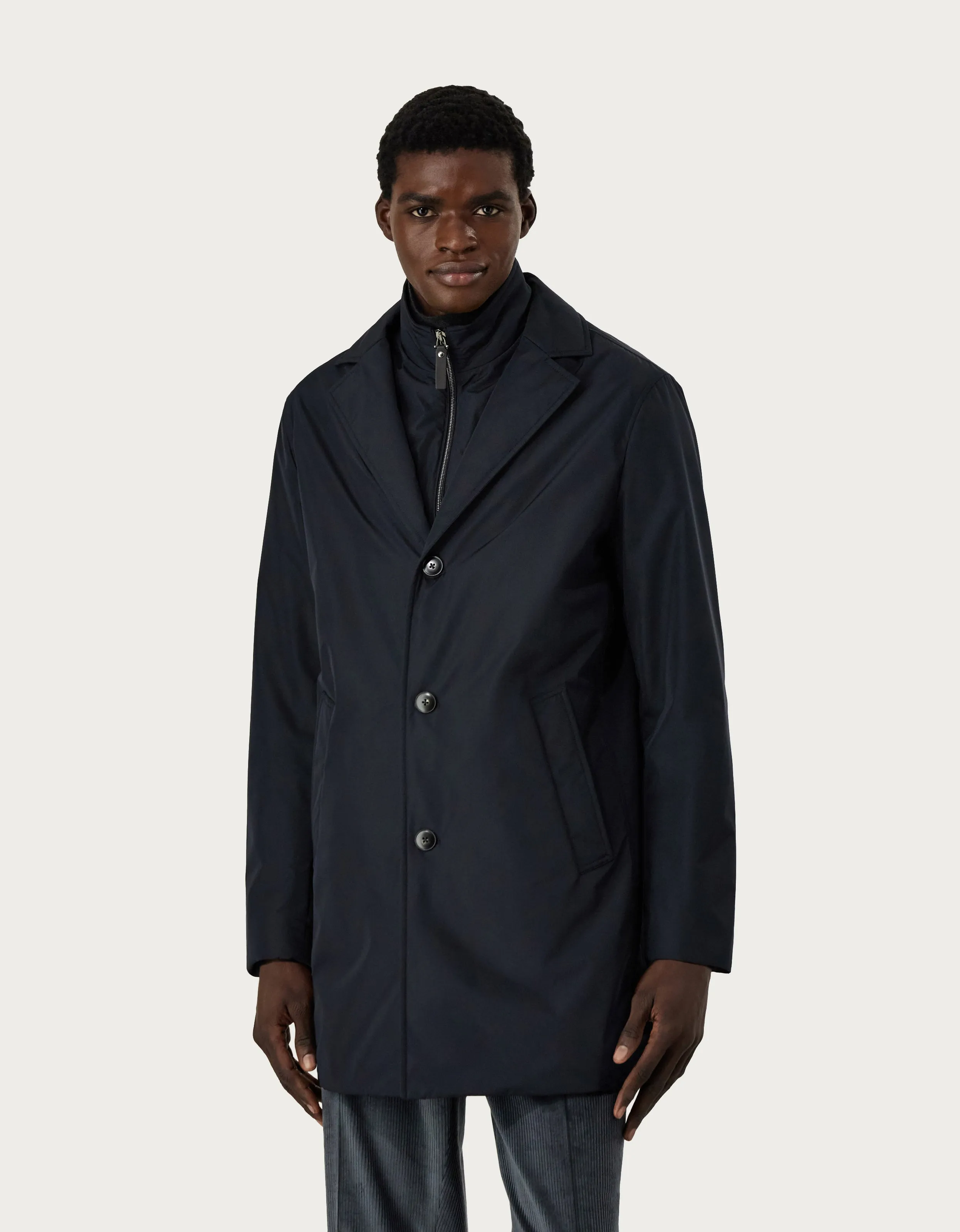 CANALI - Dark Blue Car Coat In Technical Fabric O10466-SG02321-301