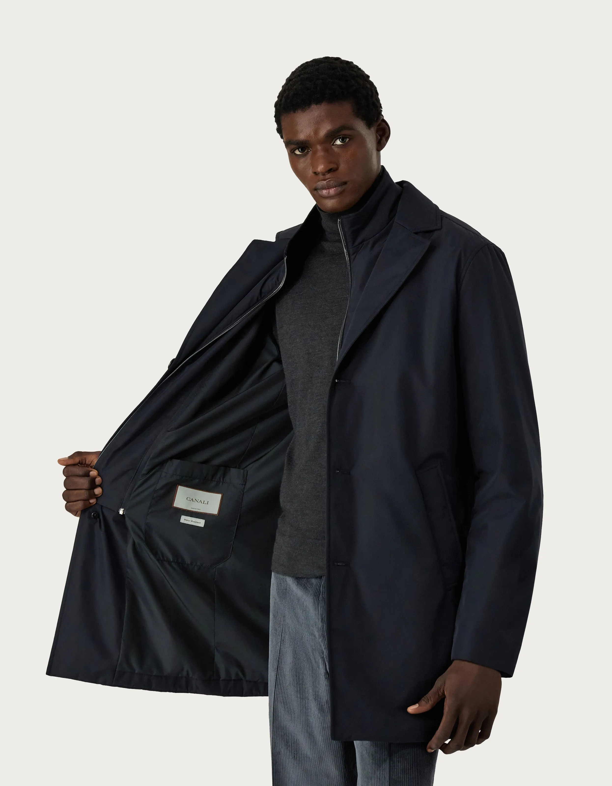 CANALI - Dark Blue Car Coat In Technical Fabric O10466-SG02321-301