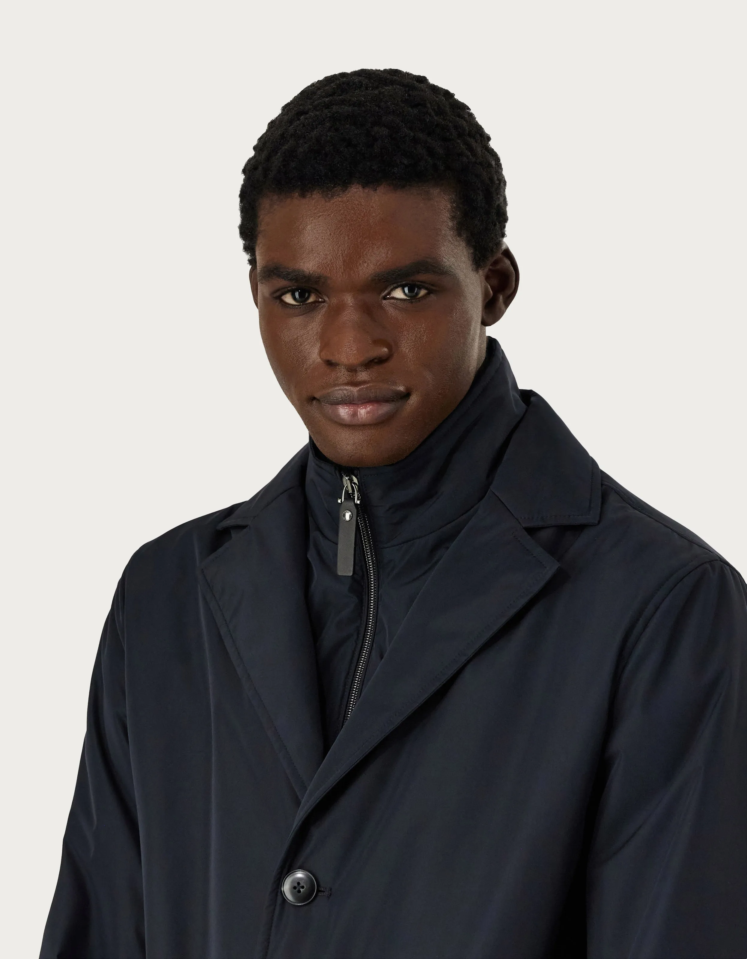 CANALI - Dark Blue Car Coat In Technical Fabric O10466-SG02321-301