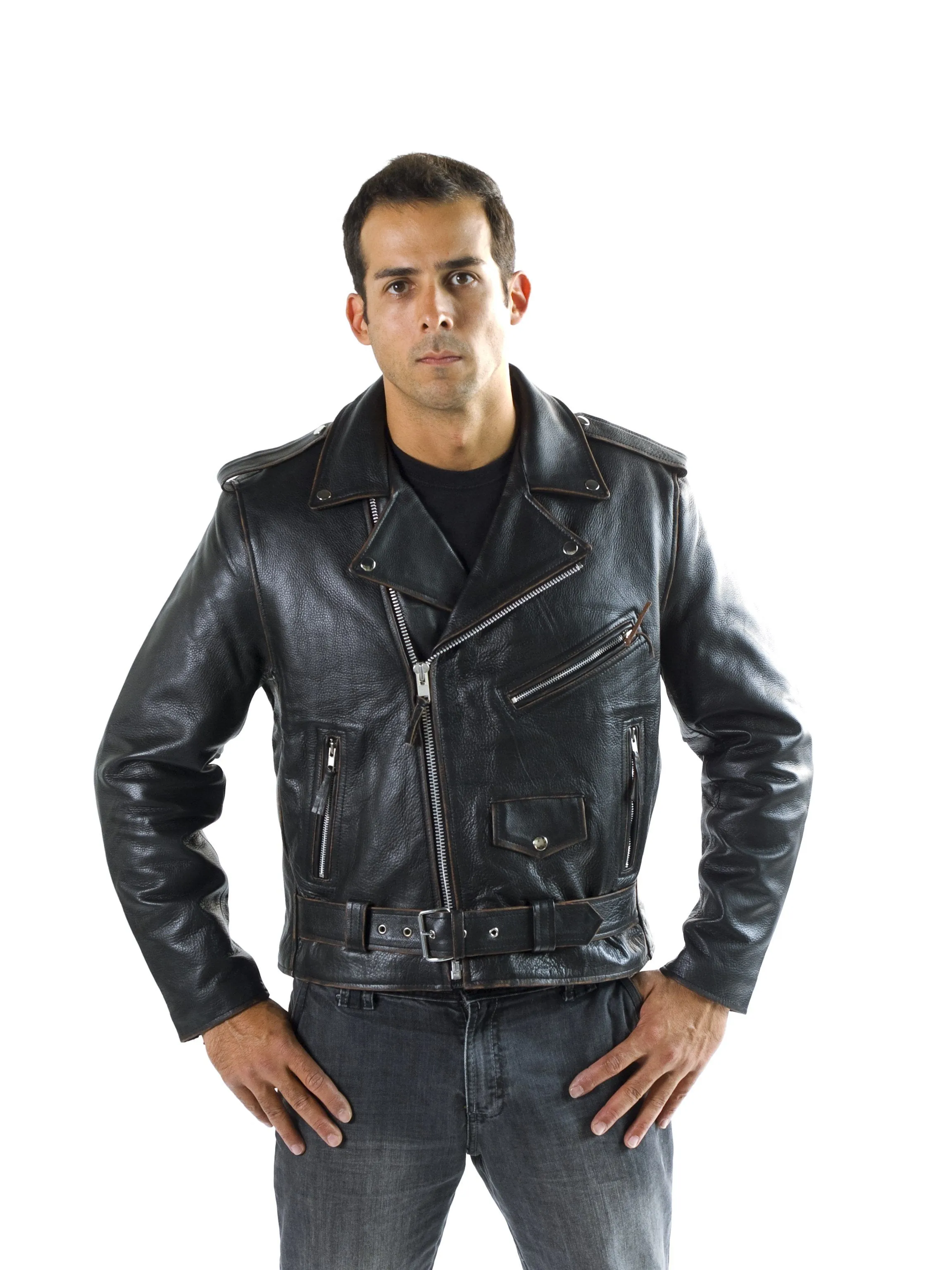 Classic Brando Antique Cowhide Leather Jacket 113A
