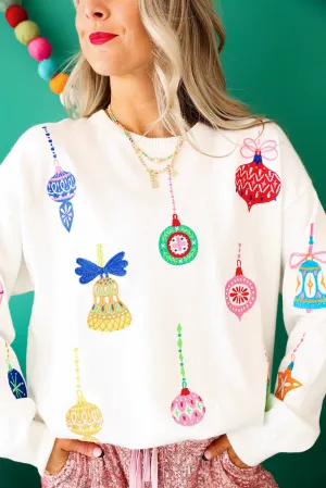 Colorful Embroidered Ornaments Sweater-White