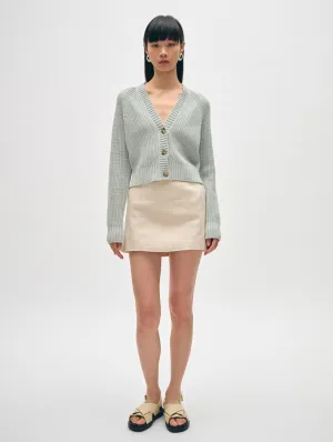 Cotton Linen Ribbed Button Cardigan