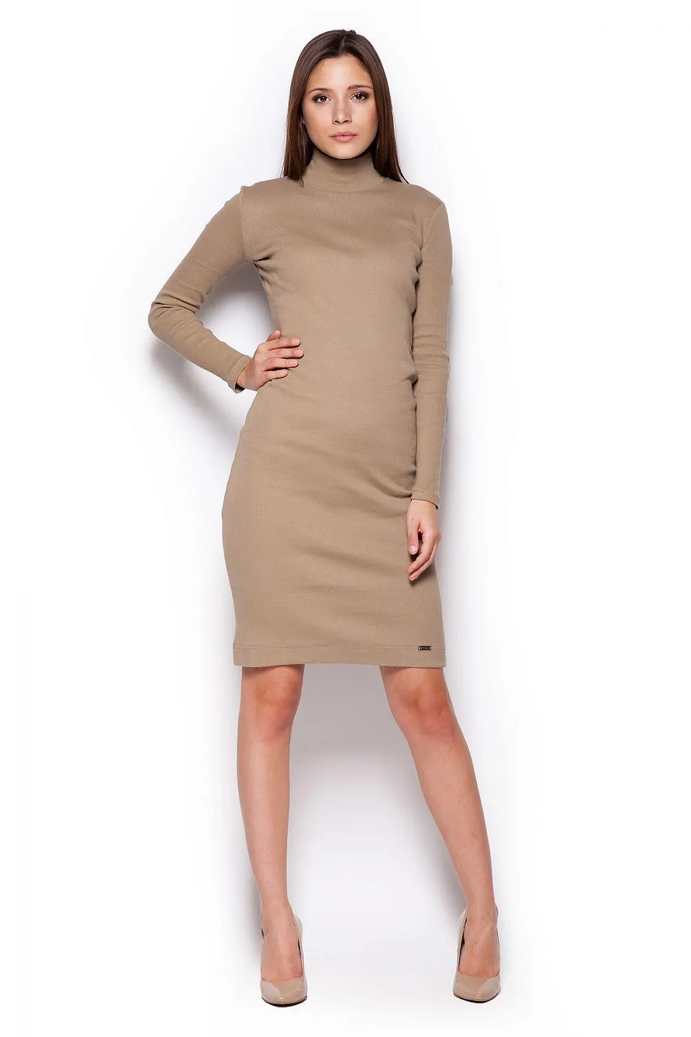 Cozy Ribbed Turtleneck Midi Dress for Autumn Elegance