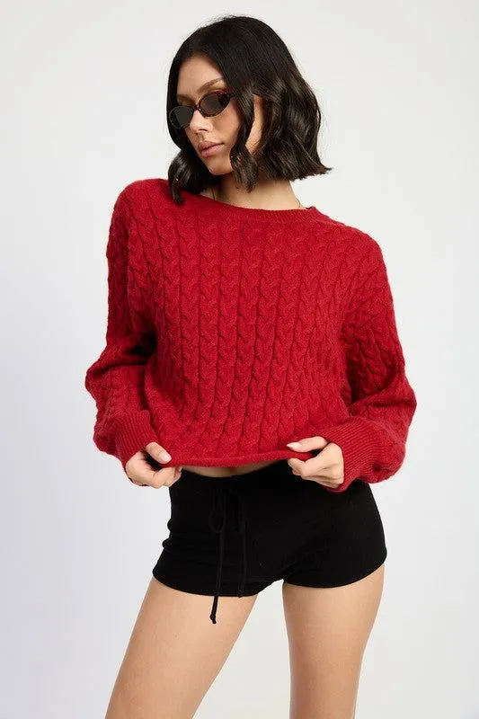 Crewneck Cable Knit Crop Sweater
