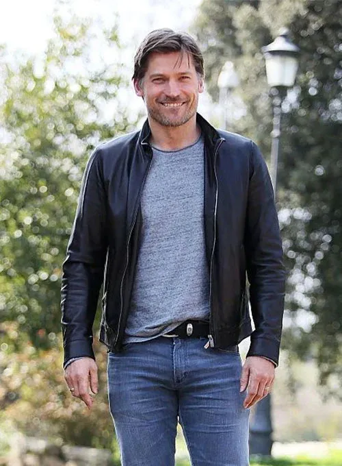 Elegant Black Leather Jacket Worn By Nikolaj Coster-Waldau | Nikolaj Coster-Waldau Elegant Black Leather Jacket