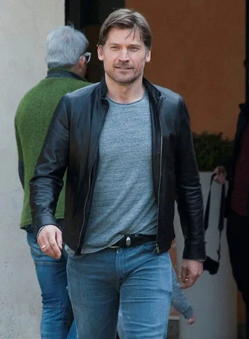 Elegant Black Leather Jacket Worn By Nikolaj Coster-Waldau | Nikolaj Coster-Waldau Elegant Black Leather Jacket