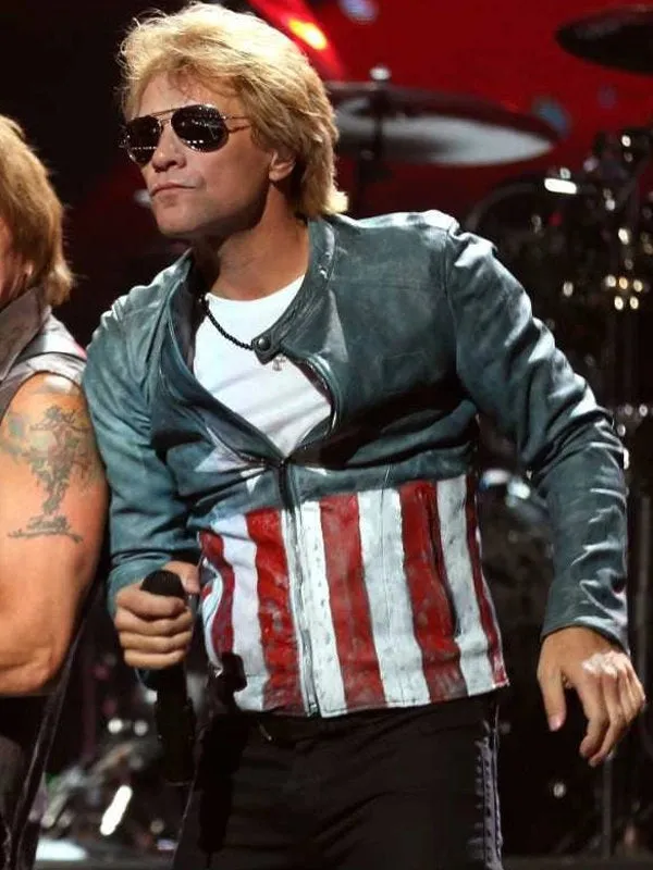 Elegant Captain America Jon Bon Jovi Concert Leather Jacket