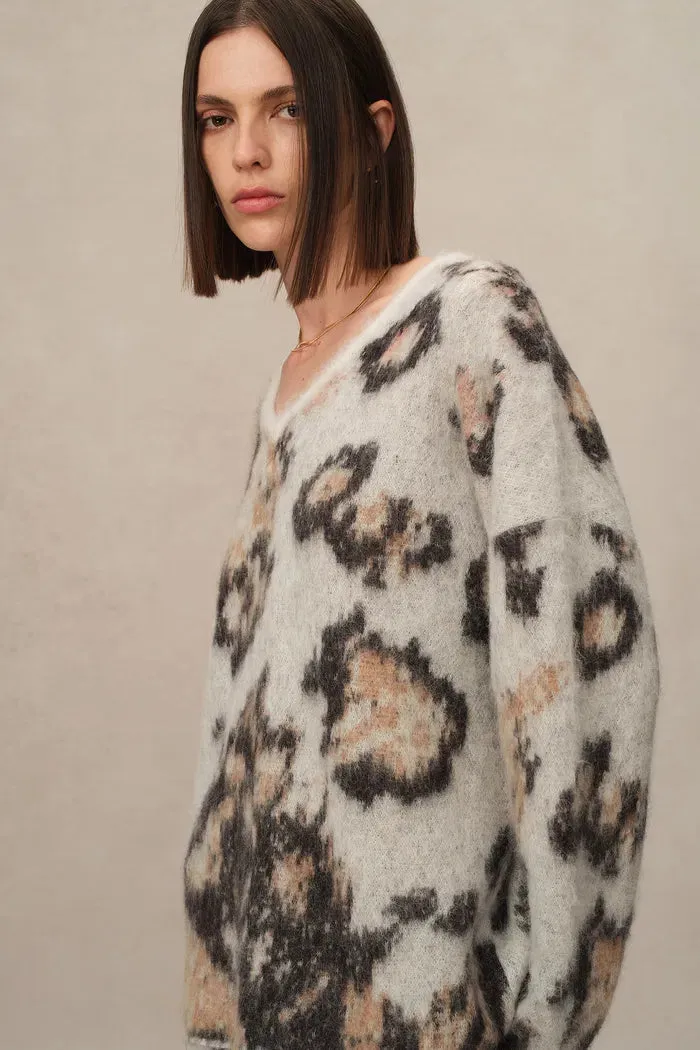 Elsie Leopard Print Sweater in Baby Alpaca Blend Knit