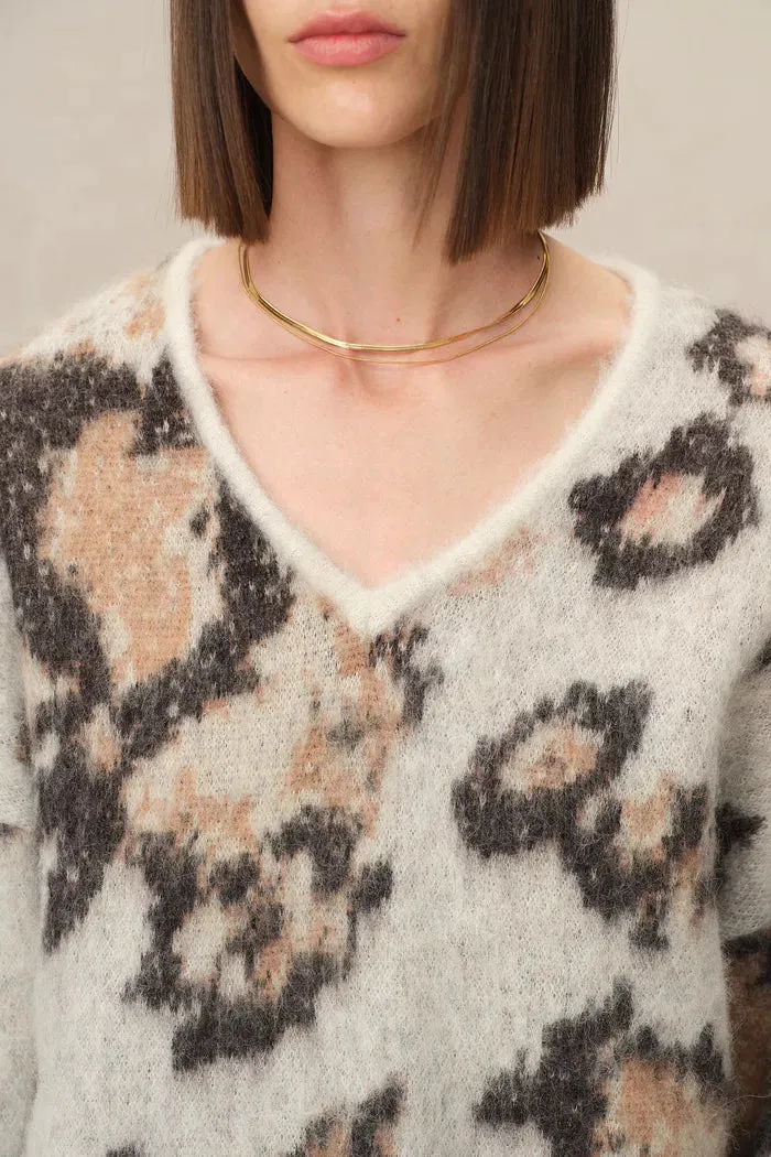 Elsie Leopard Print Sweater in Baby Alpaca Blend Knit