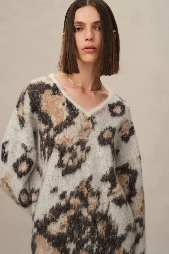 Elsie Leopard Print Sweater in Baby Alpaca Blend Knit