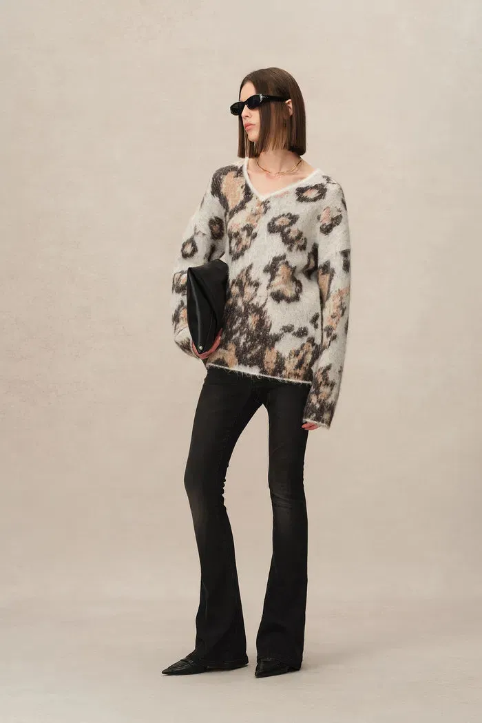 Elsie Leopard Print Sweater in Baby Alpaca Blend Knit