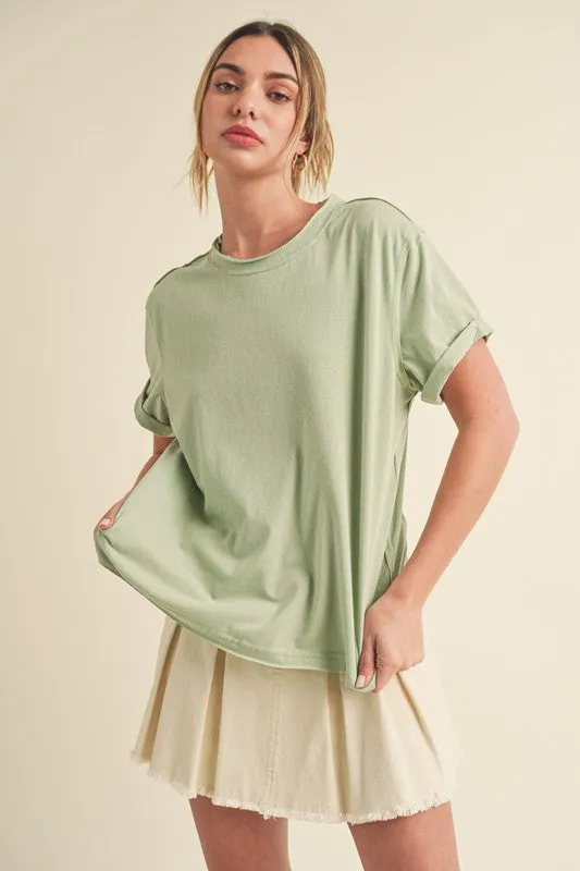 Exposed Seam Round Neck Short Sleeve T-Shirt