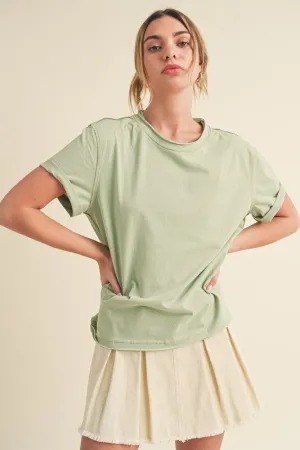 Exposed Seam Round Neck Short Sleeve T-Shirt