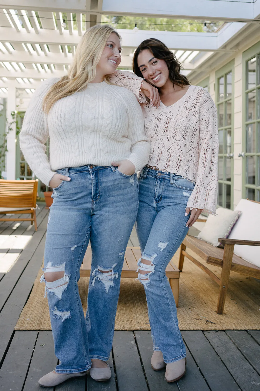 Faye Stone Wash Ripped Bootcut Jeans