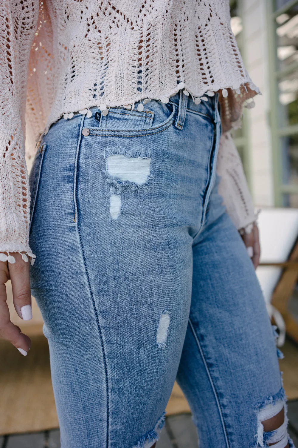 Faye Stone Wash Ripped Bootcut Jeans