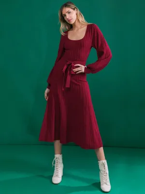 Flying Tomato Puff Sleeve Pleated Belted Sweater Dress - Brands We Love