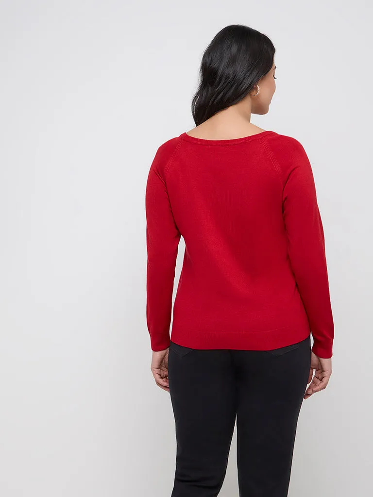 Gia Red Knit-Textured Sweater