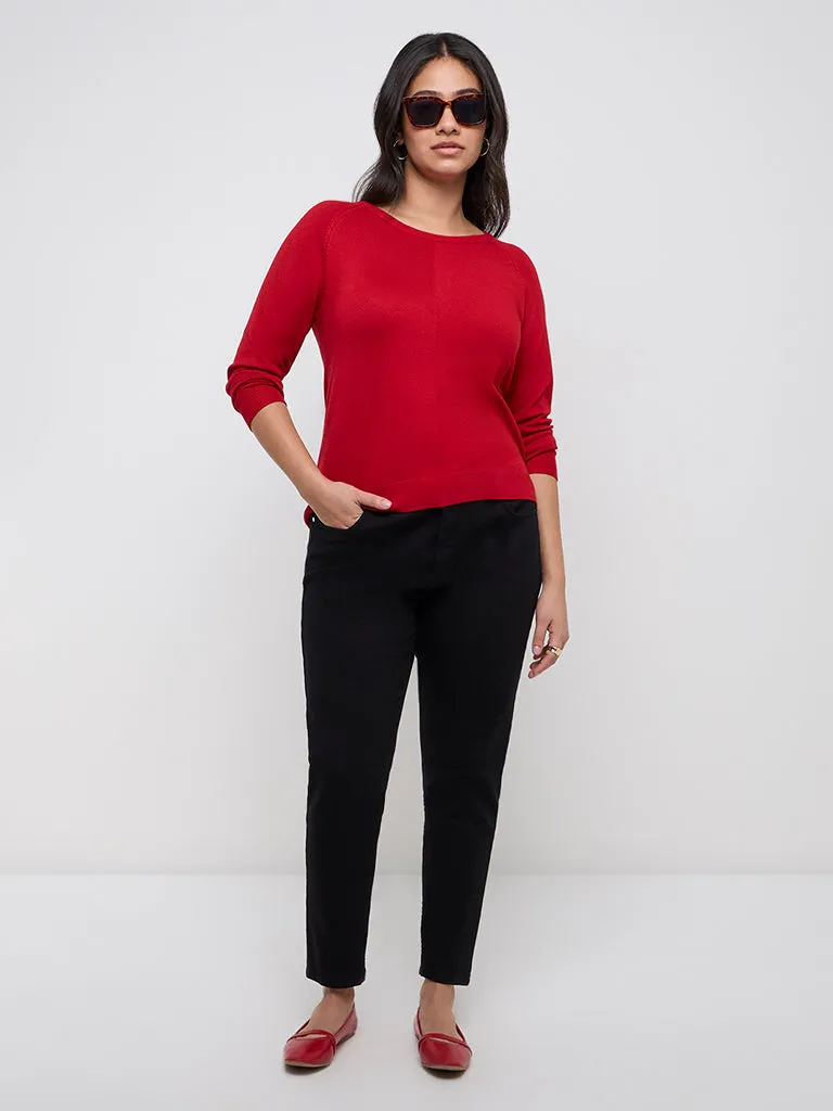 Gia Red Knit-Textured Sweater