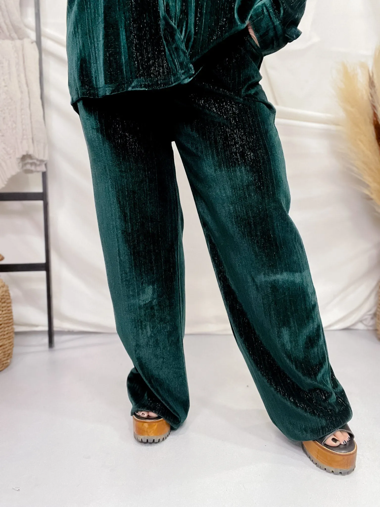 Green Velvet Straight-Leg Pants FINAL SALE