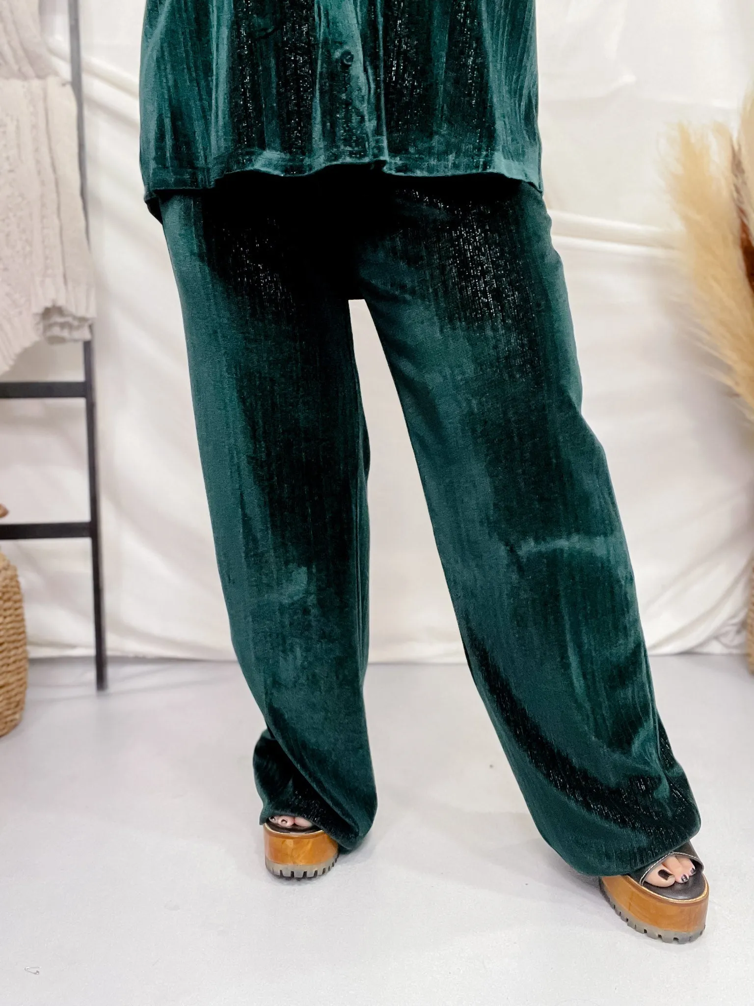 Green Velvet Straight-Leg Pants FINAL SALE