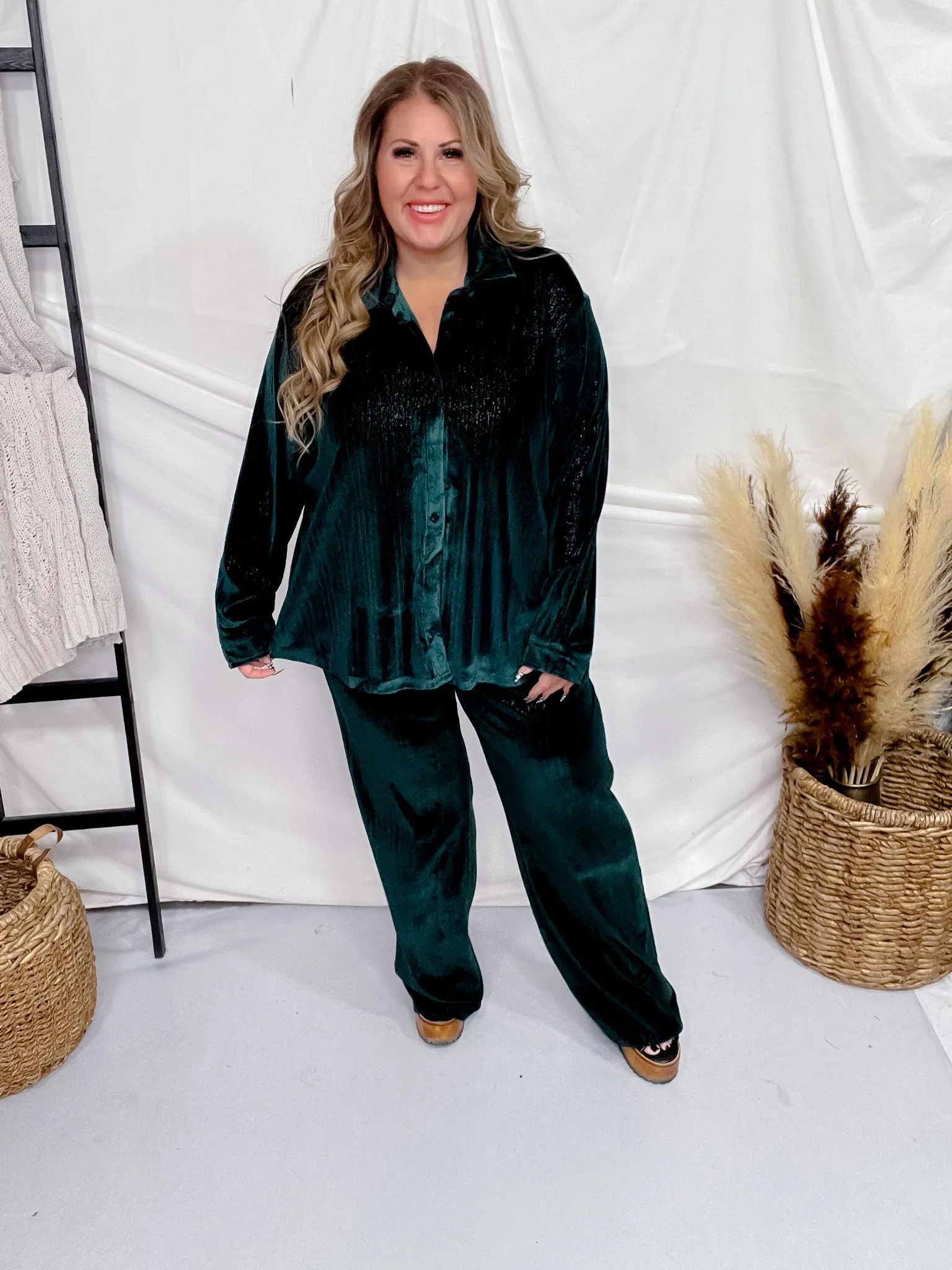 Green Velvet Straight-Leg Pants FINAL SALE