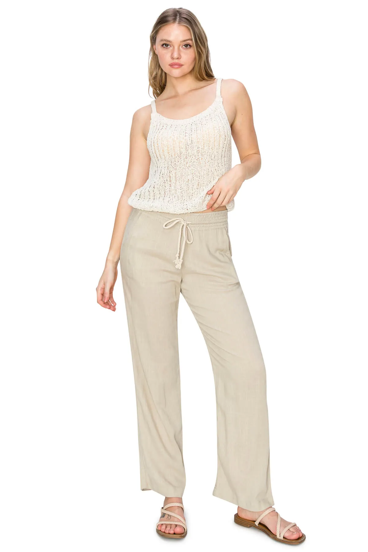 High Waist Relaxed Lounge Beach Pants - Khaki