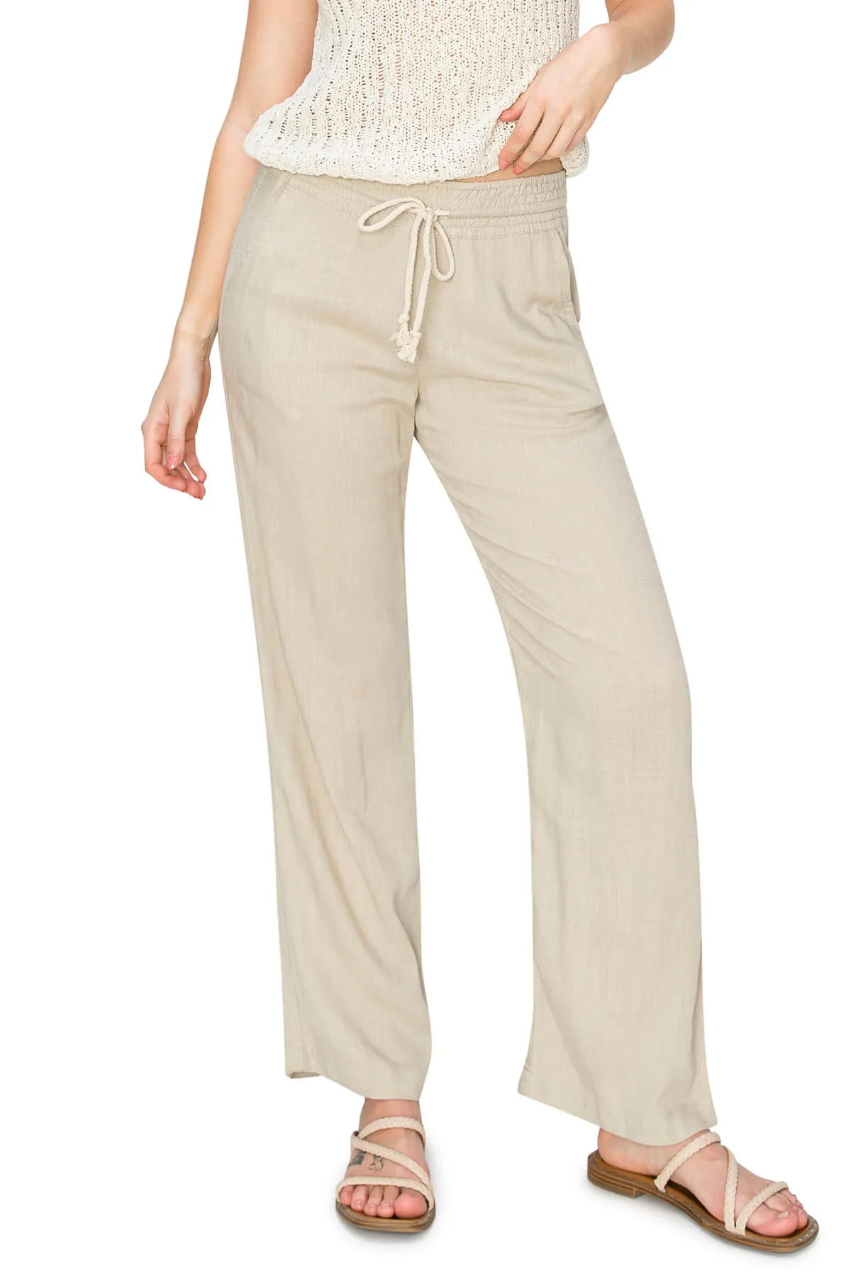 High Waist Relaxed Lounge Beach Pants - Khaki