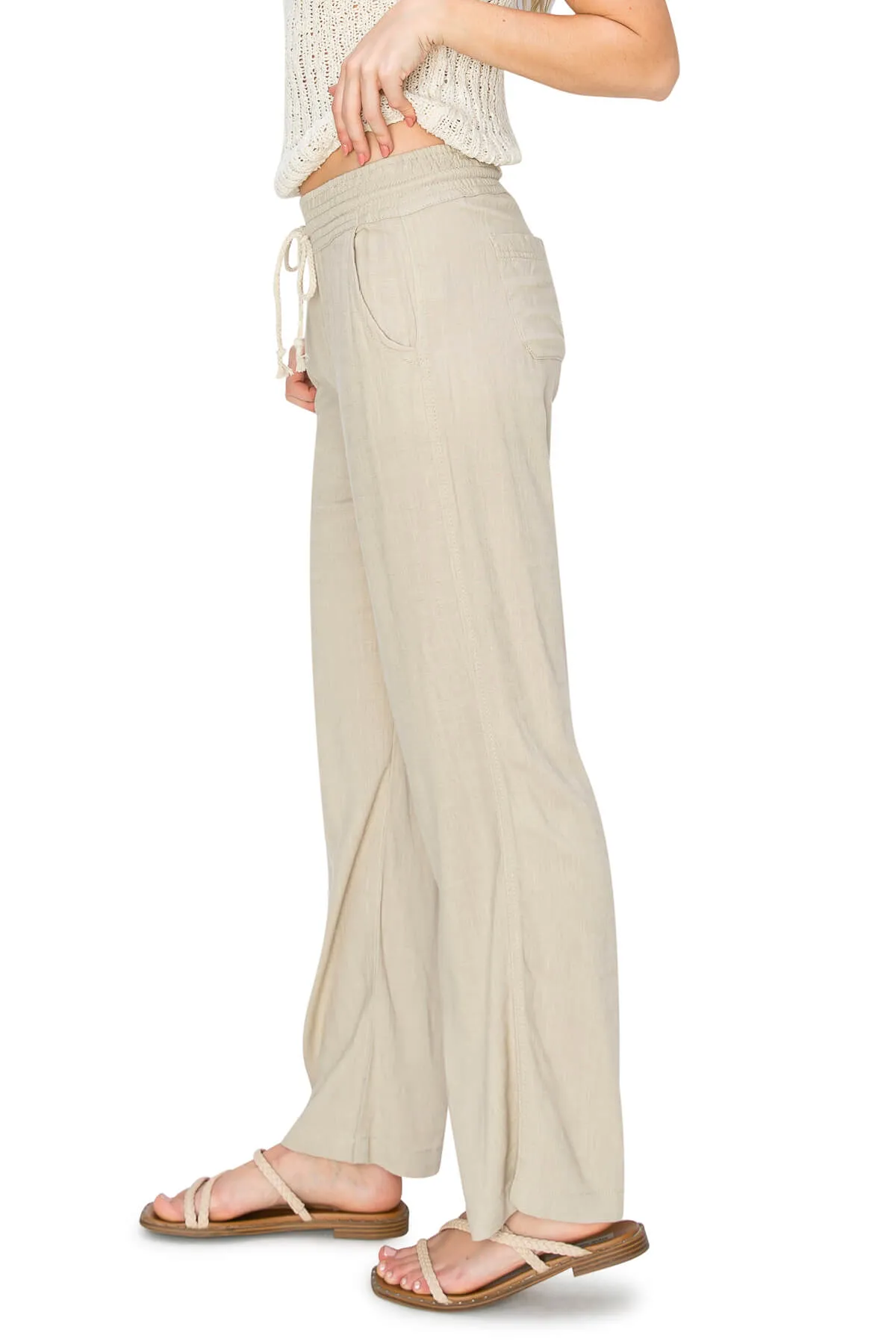 High Waist Relaxed Lounge Beach Pants - Khaki