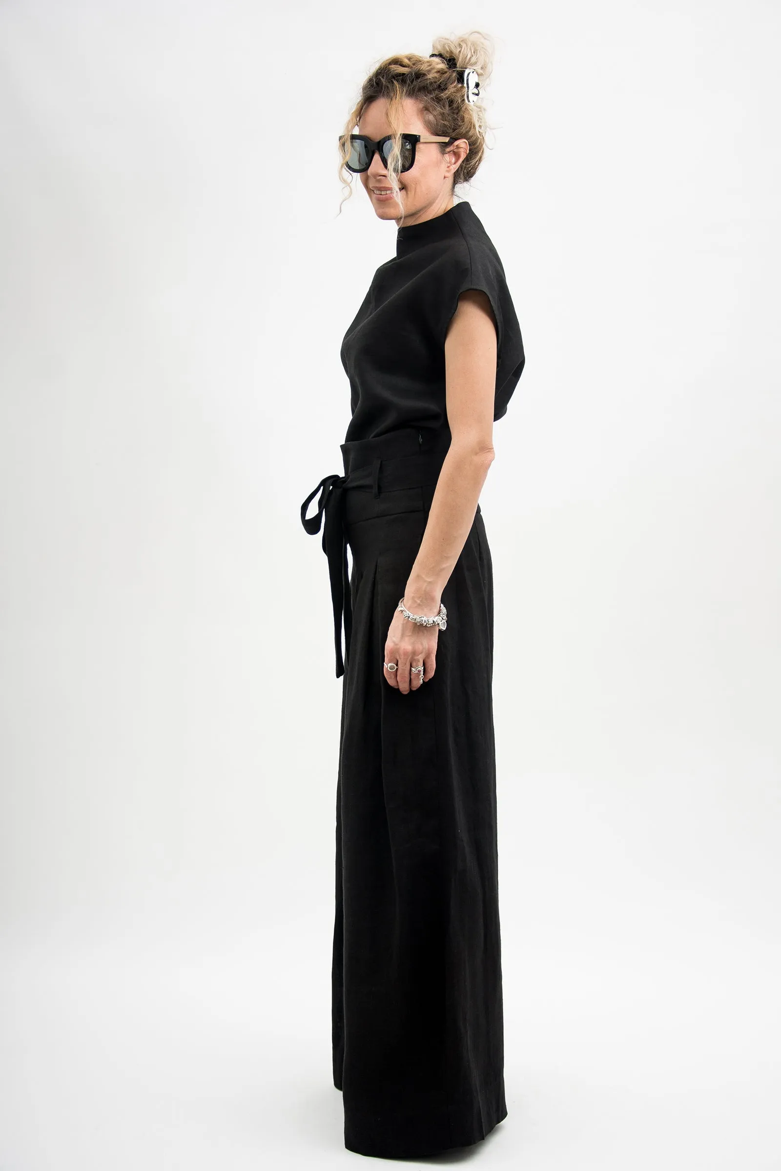 High Waisted Linen Palazzo Pants