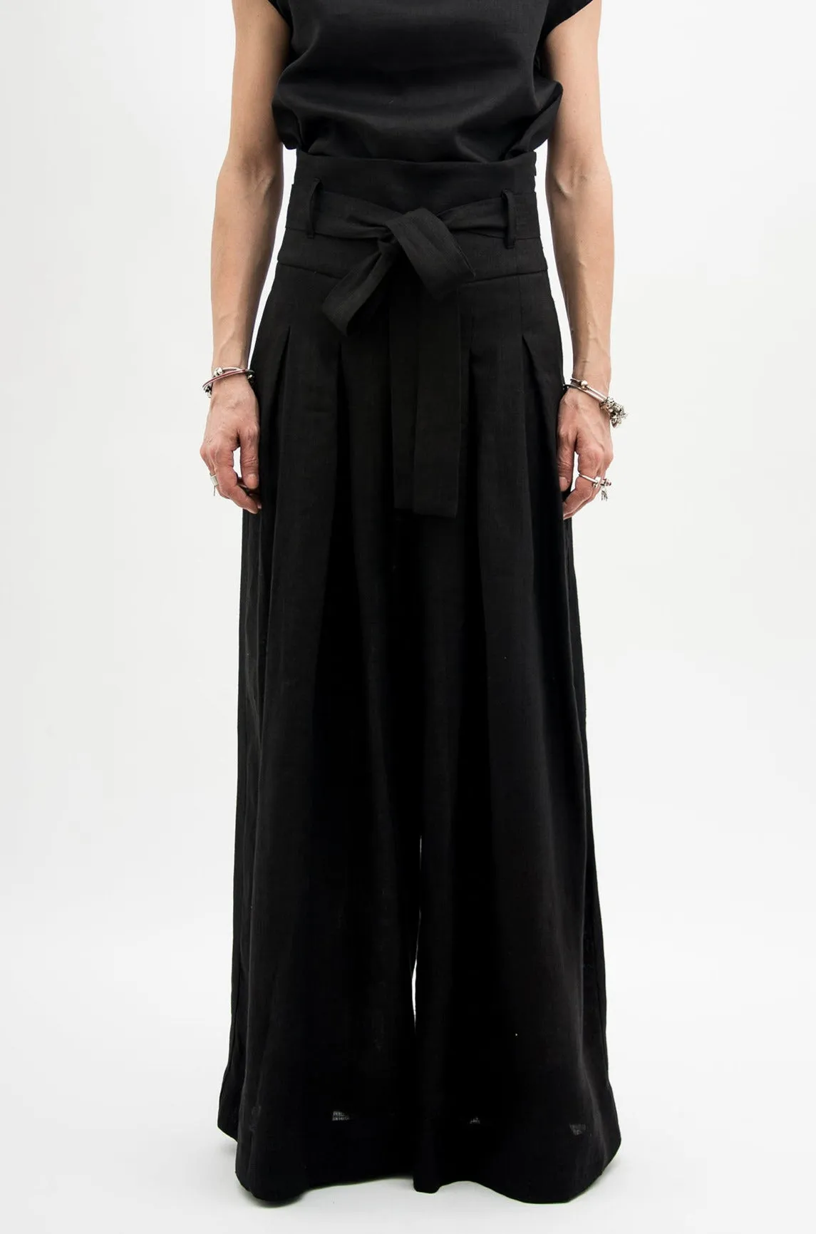 High Waisted Linen Palazzo Pants