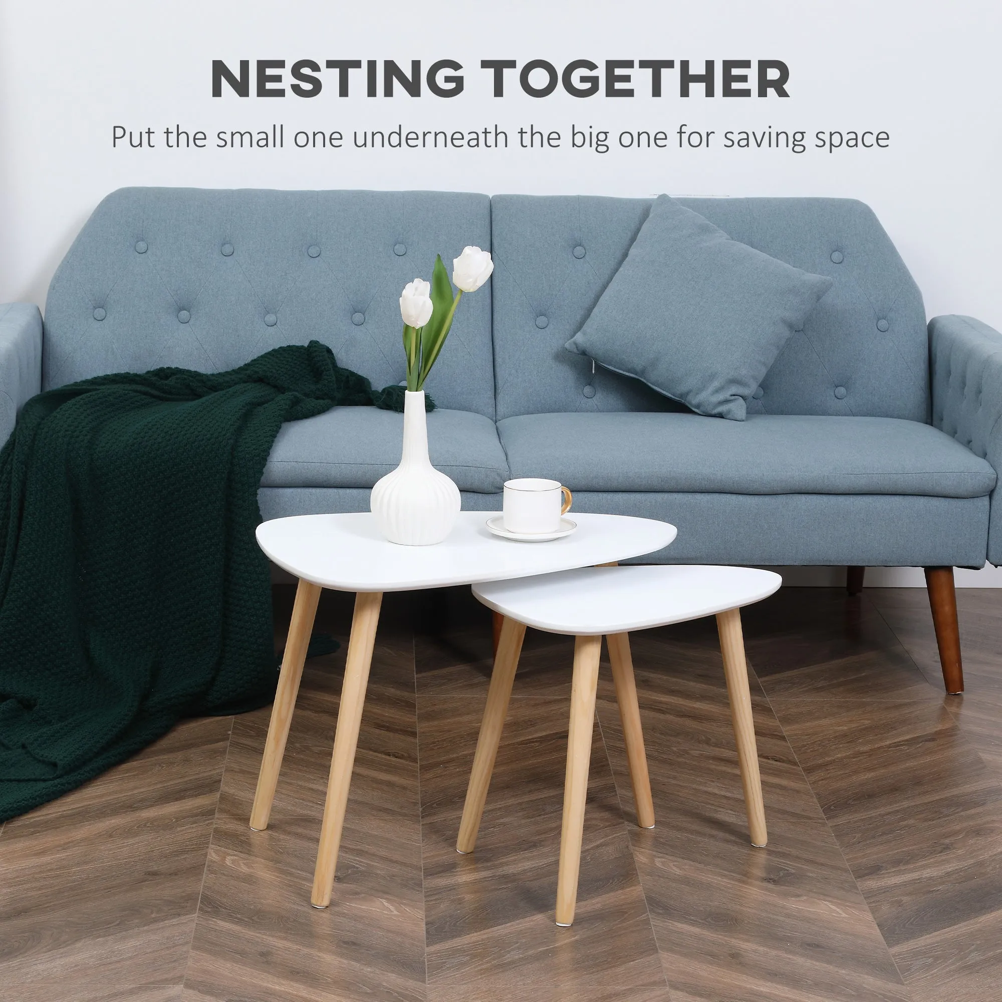 HOMCOM Side Table Set of 2, Modern End Coffee Bedside Tables White Natural