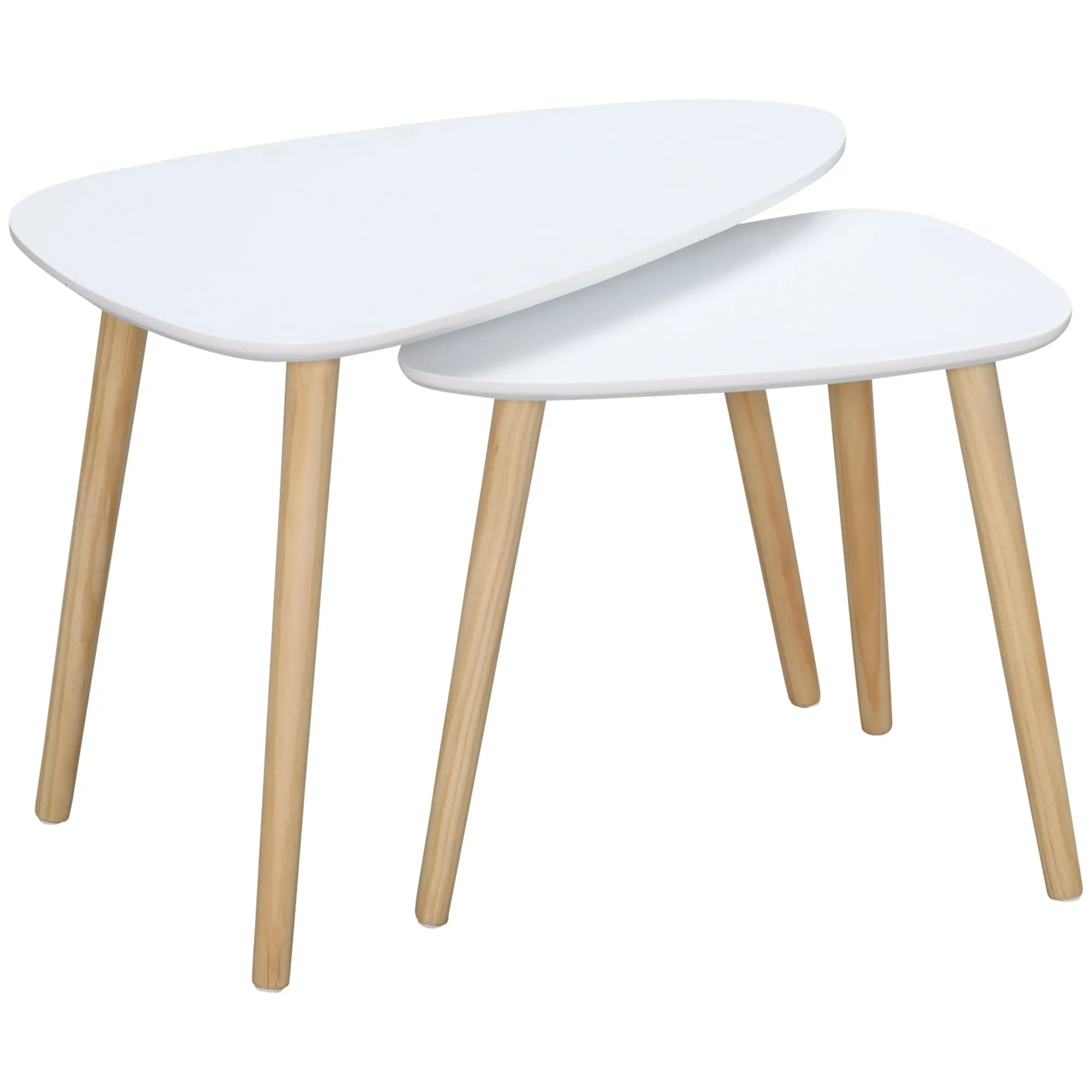 HOMCOM Side Table Set of 2, Modern End Coffee Bedside Tables White Natural